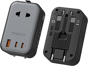 TESSAN Worldwide Travel Adapter with USB C, Worldwide Travel Adapter with 3 USB, Socket Adapter USA, Travel Plug Adapter Worldwide for UK Thailand Japan Italy Australia