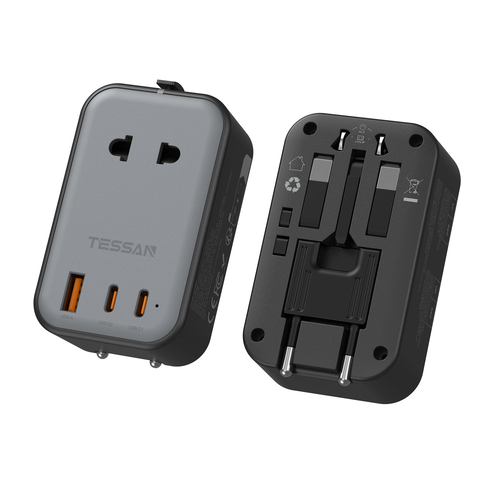 TESSAN Adattatore Universale da Viaggio con 2 USB C PD 20W e 1 USB A, Worldwide Travel Adapter per Presa Inglese Americana Australia Thailandia Giappone