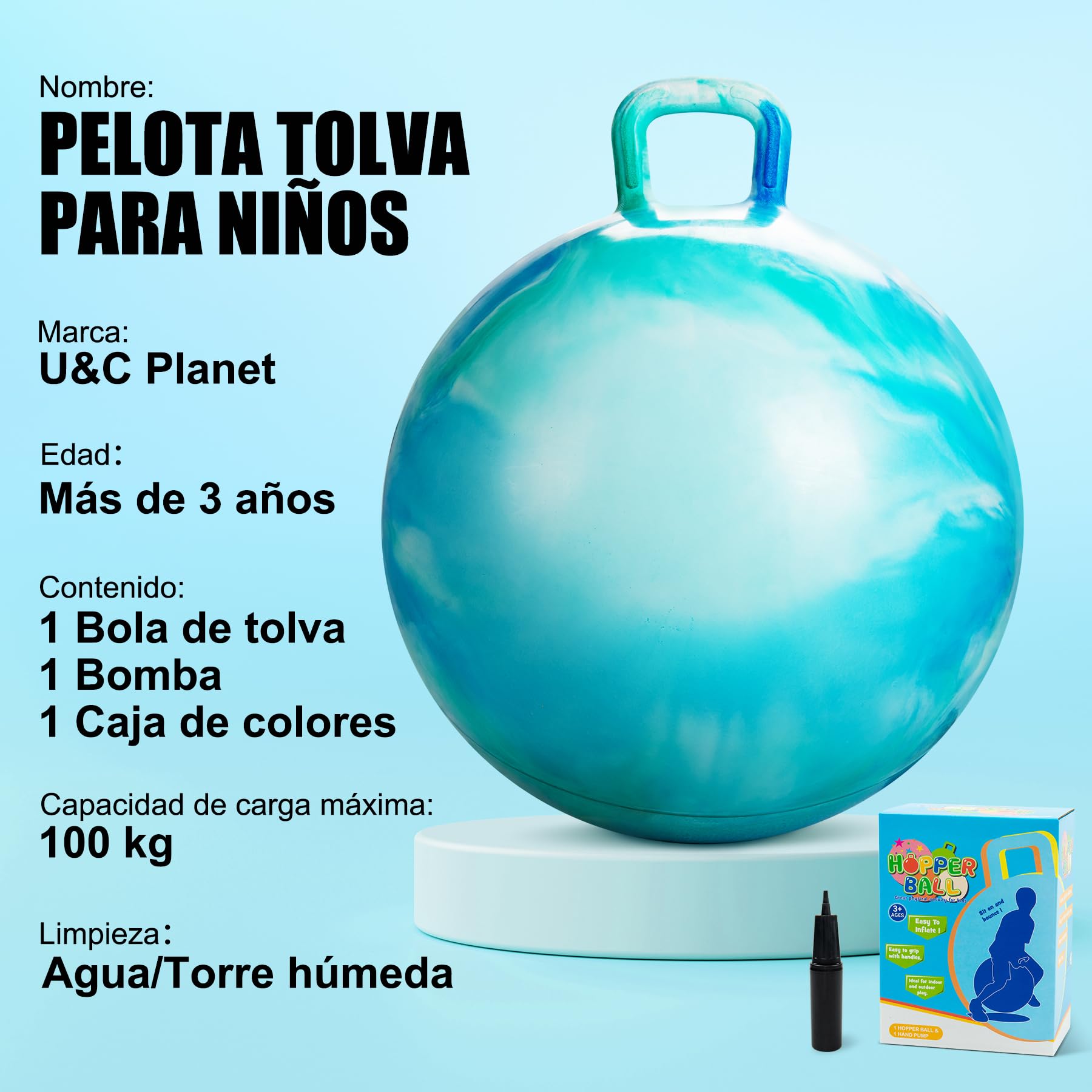U&C Planet Balones Saltadores 45 cm Pelota de Salto para Niños 3-6 Pelota de Saltar Hinchable con Bomba Apto para Uso en Interiores y Exteriores Regalo Ideal - 2