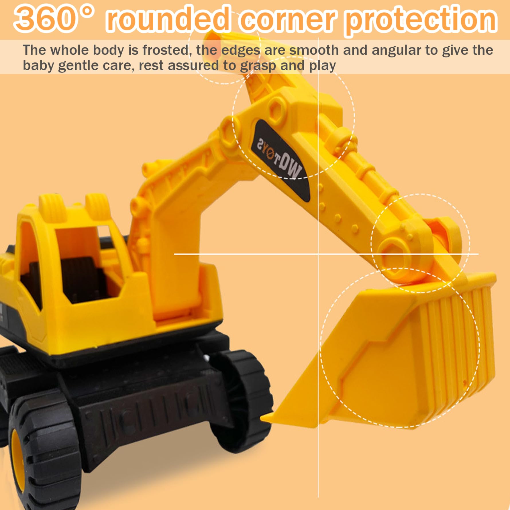 Lot de 3 Voitures Jouets Robustes à Bords Lisses pour Sable de Plage avec pièces Mobiles - Voitures Construction Orange à inertie Comprenant Une Pelle, Un Bulldozer et Un Camion (Grand)