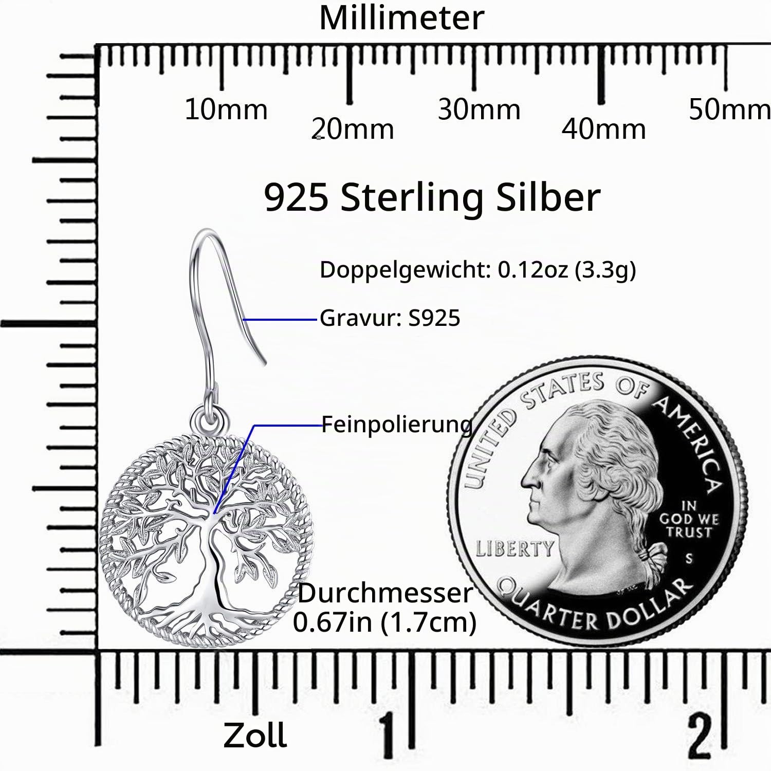Baum des Lebens Ohrringe für Damen 925 Sterling Silber Lebensbaum Hängend Ohrringe Schmuck Geschenke für Frauen Mädchen Mama