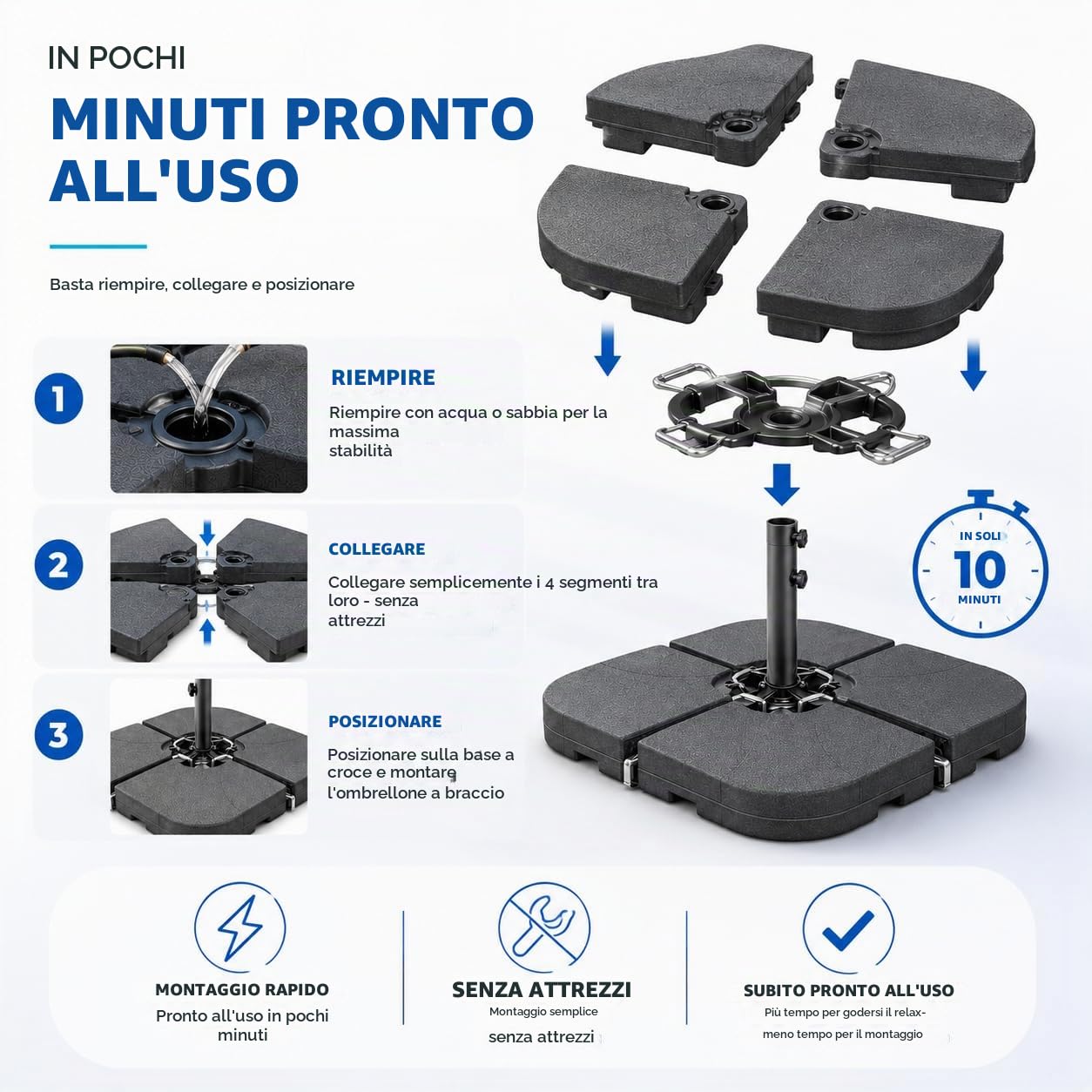 Supporto per ombrellone sospeso, pesi per ombrelloni a croce in plastica, stabile supporto per ombrellone a sospensione e supporto per ombrellone