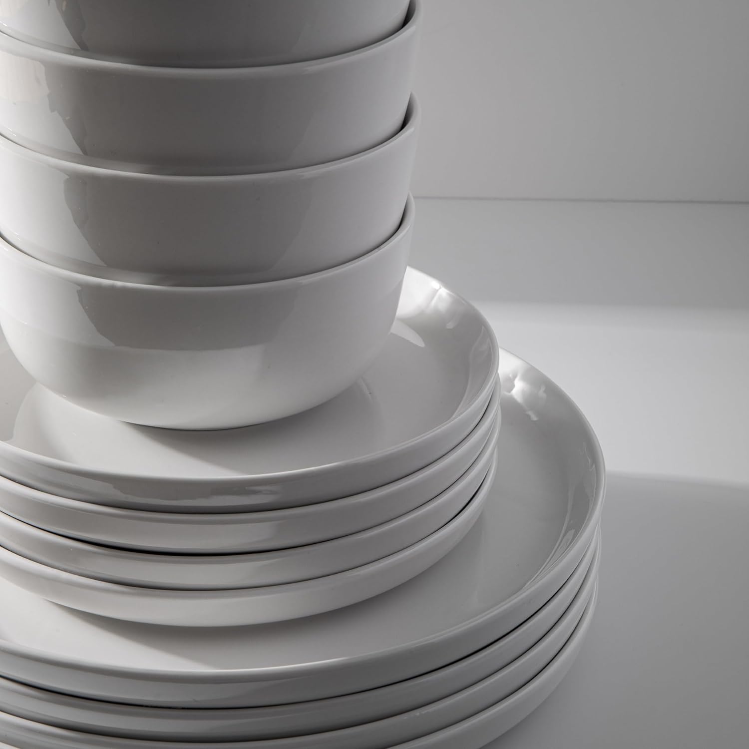 Dinnerware Sets, Fine Porcelain Dinnerware Sets, Plates and Bowls Sets, Dishes, 12-Piece Service for 4, Soft White