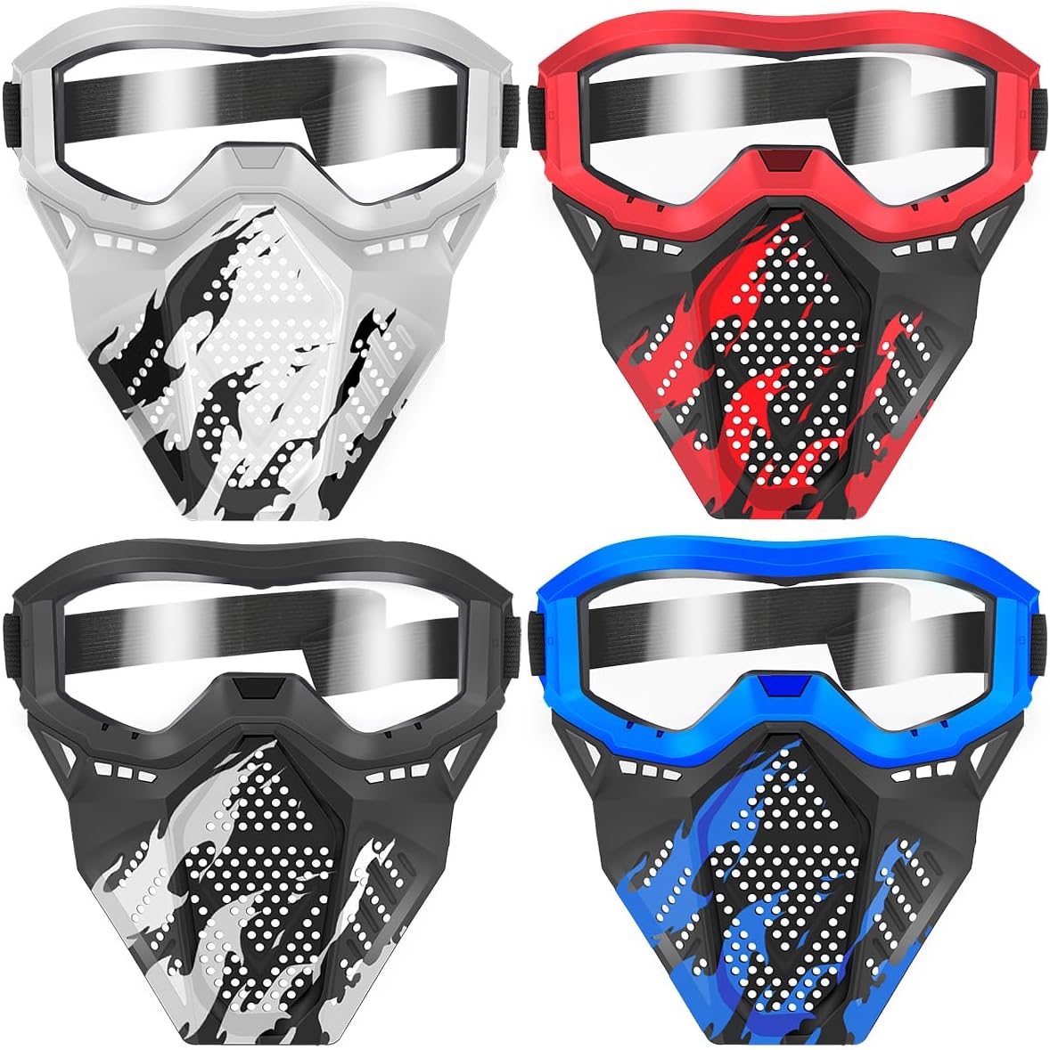 POKONBOY 4 Pack Tactical Mask for Kids, Safety Goggles Compatible with Nerf Rival, Apollo, Zeus, Khaos, Atlas, & Artemis Blasters Age 8+ Years Old 4 Color