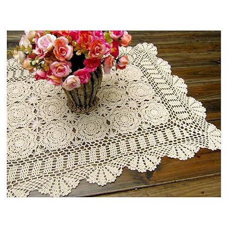 Laivigo Handmade Crochet Lace Rectangle Lucky Flower Table Cloth Runner Doilies Doily,Beige,20x39 Inch