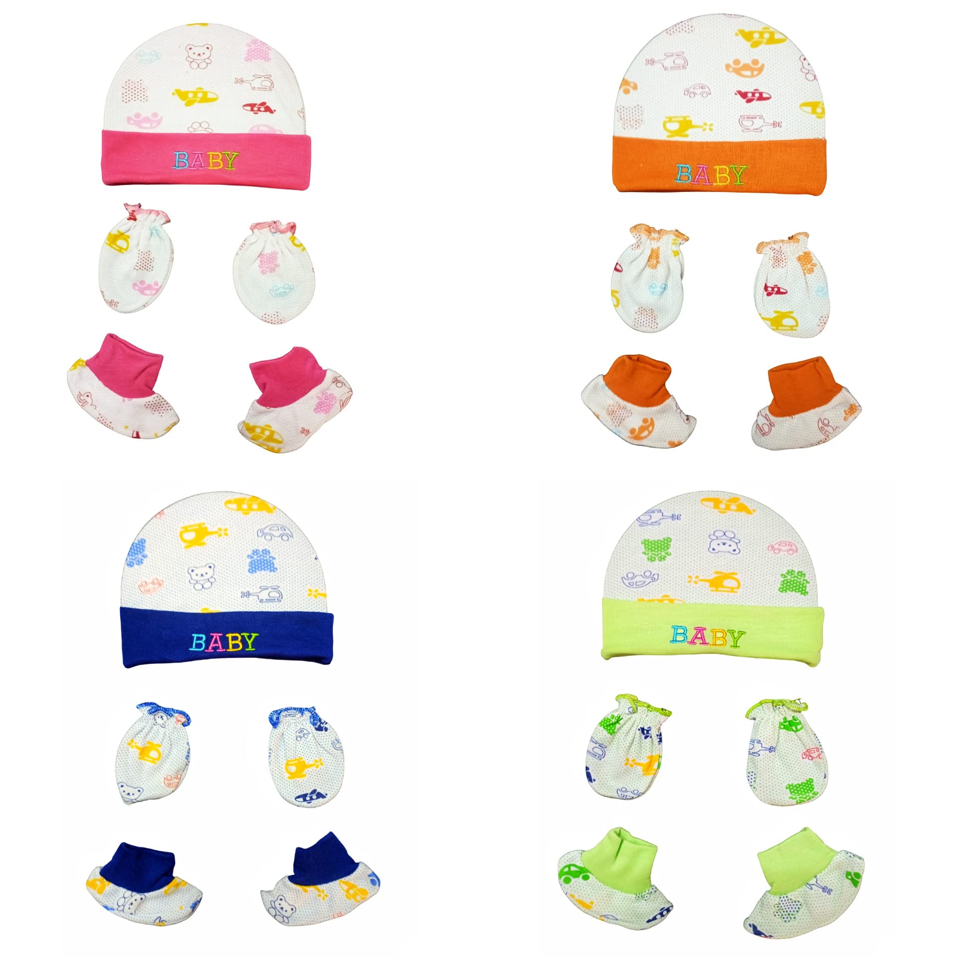 INFINITIX - REACH FOR THE INFINITYINFINITIX - REACH FOR THE INFINITY 4 Sets of Mitten Cap Booties Newborn Baby, Caps Gloves & Socks 0 to 6 Months Baby Boy girl