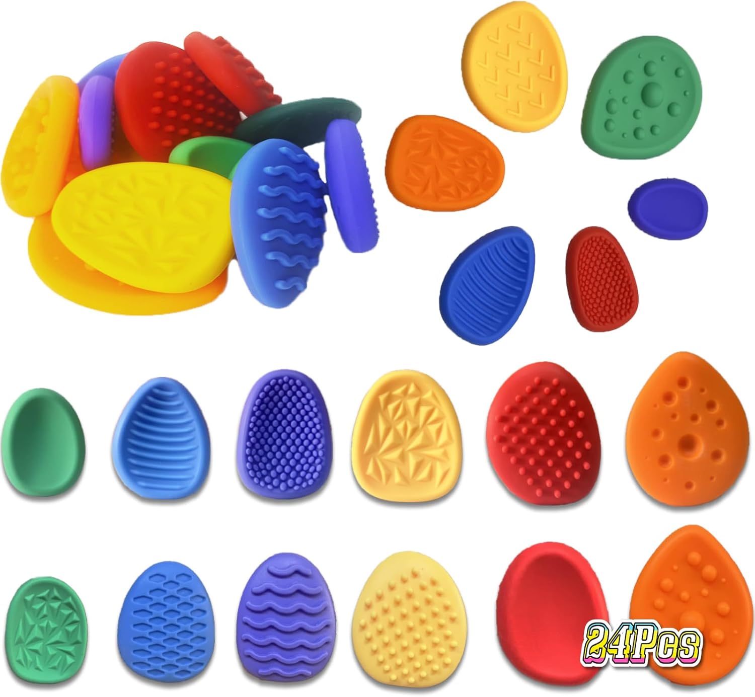 24PCS Random Color Fidget Toys Sensory Stone for Kids，Textured Soft Worry Stone for Autism Kids Calming – Fidget Stress Toys for Students Anxiety Relief – Small Prizes Fidget Toys