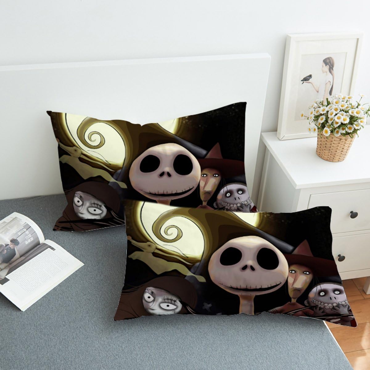 Koongso Nightmare Before Christmas Pillow Case for Home D¨¦cor Reversible Jack and Moon