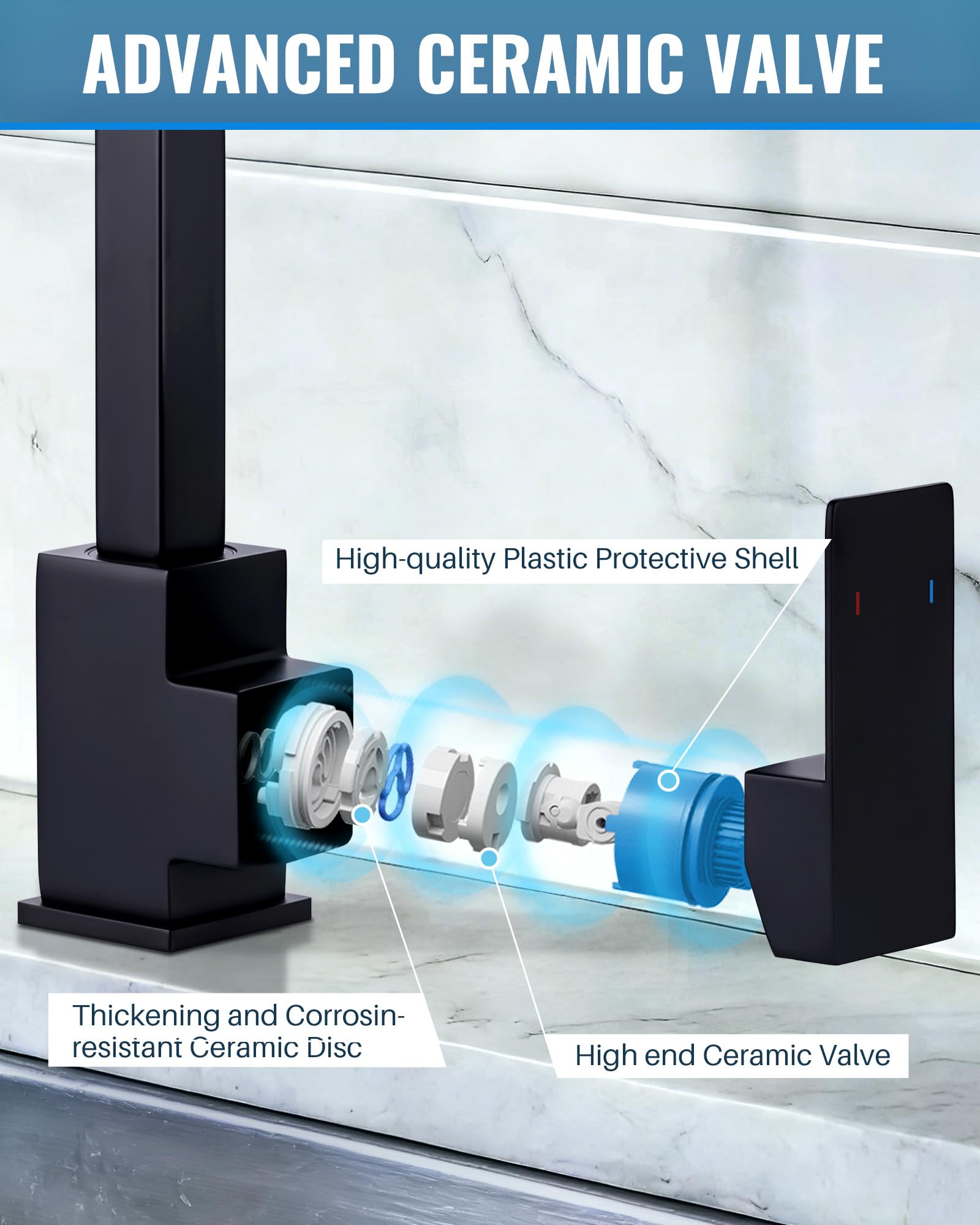 iVIGA Rubinetto da cucina, girevole a 360°, rubinetto da cucina ad alta pressione, in acciaio inox, per cucina, camper, bagno(Nero)