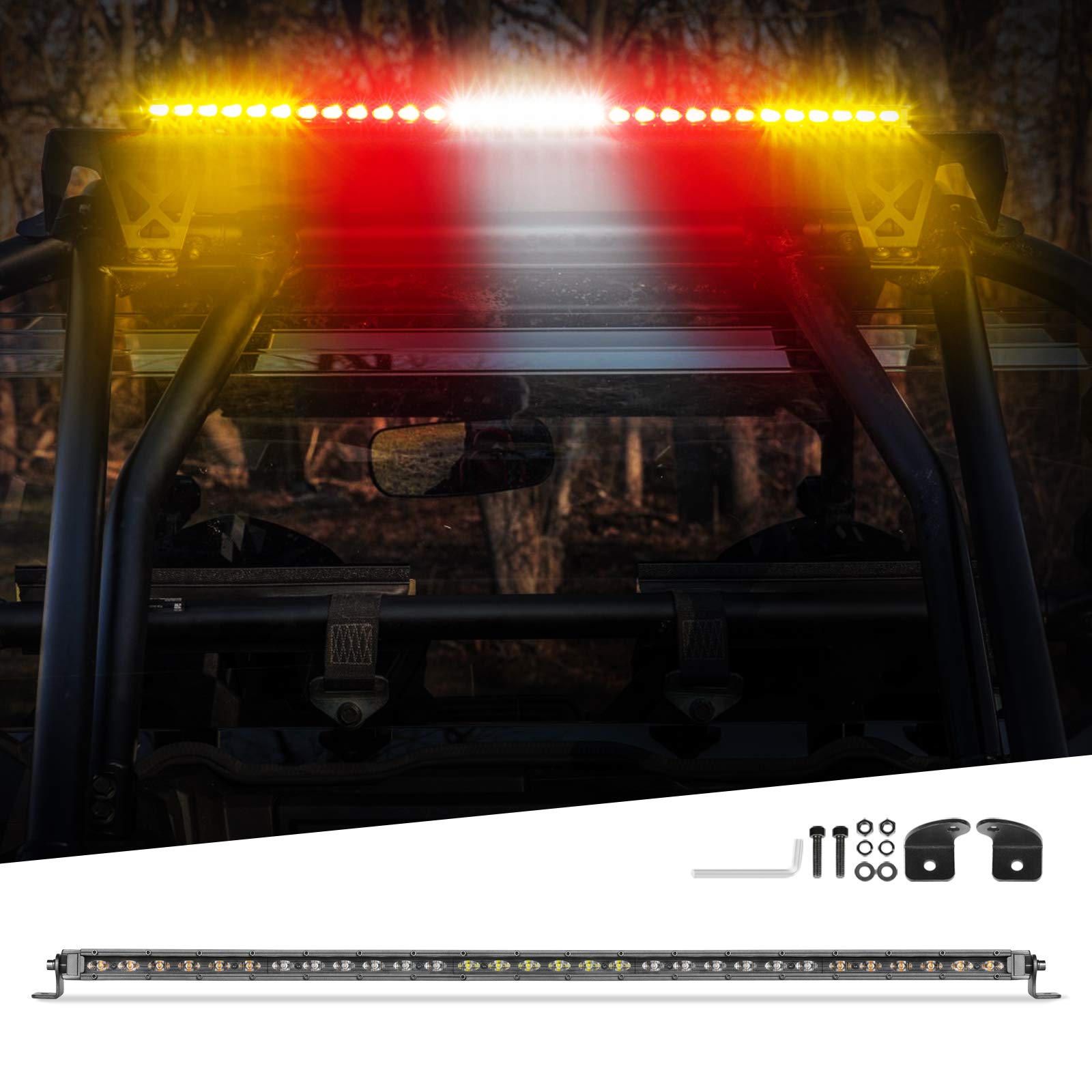 Rear LED Chase Light Bar, LTEODCHEW 31 Inch Emergency Light with Strobe YRWRY, Brake Reverse Turn Signal Light, Single Row Traffic Advisor Light Bar on roof for UTV Polaris Ranger RZR XP1000 Can-Am