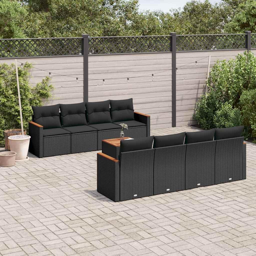 Set de Sofas Jardin 8 Piezas Cojines Ratán Sintético Negro