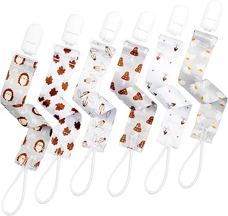 Neutral Pacifier Clip Set, 6 Pack Pacifier Holder...