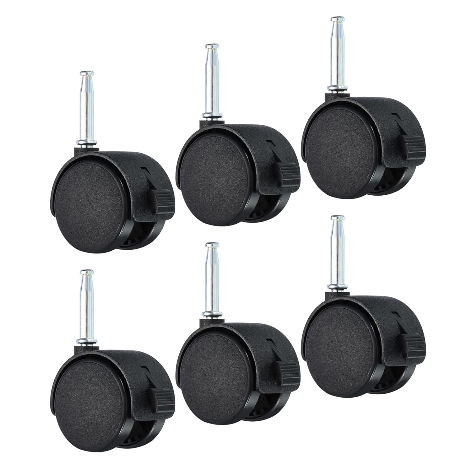 PATIKIL 2 Inch Swivel Stem Casters, 6 Pack Nylon 360 Degree Insert Swivel Stem Wheels with Brake for Chair Shelf Furniture Replacement, Black