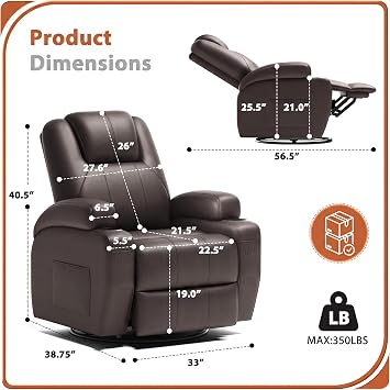 Flamaker Swivel Rocker Recliner Chair with Vibration Massage | 360 Swivel Recliner Chairs for Adults Ergonomic Nursery Rocking Chair with Cup Holders for Living Room (Leather, Brown)