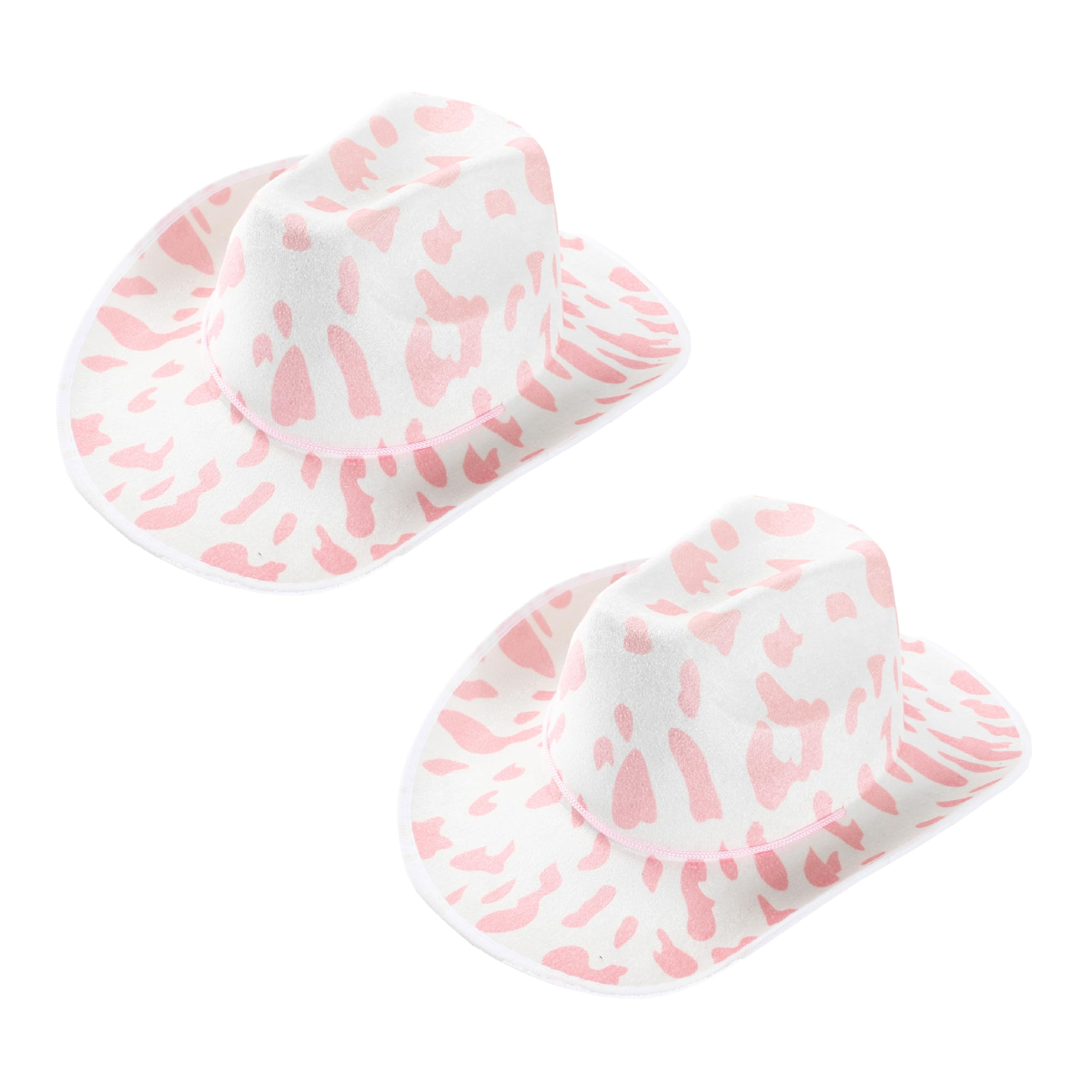 Adults Cow Print Cowboy Hat - Pack of 1 - White Felt Cowboy Hat with Pink Cow Pattern - Adults Western Cowboy Y2K Fancy Dress Costume Accessory