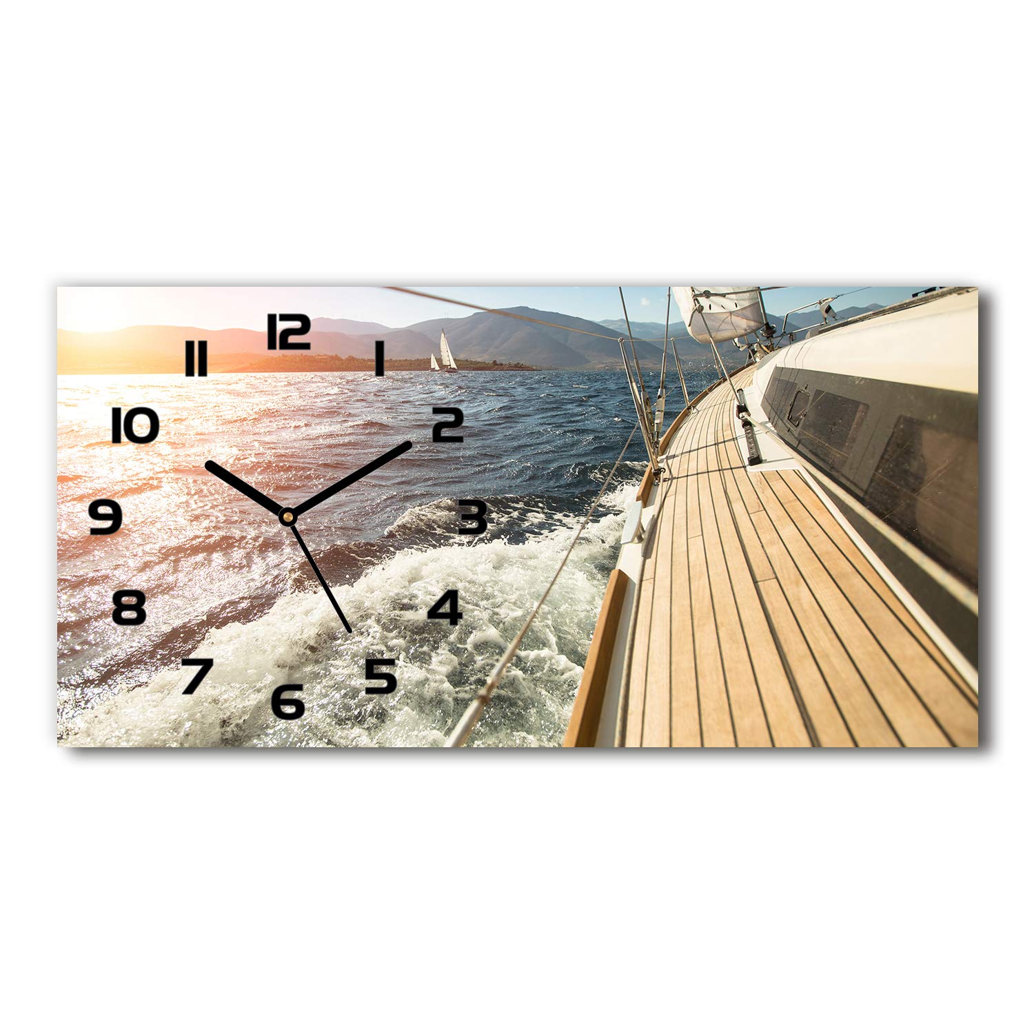 Horloge en verre noir Tulup 60x30 cm | Pendule silencieuse avec fond géométrique moderne
