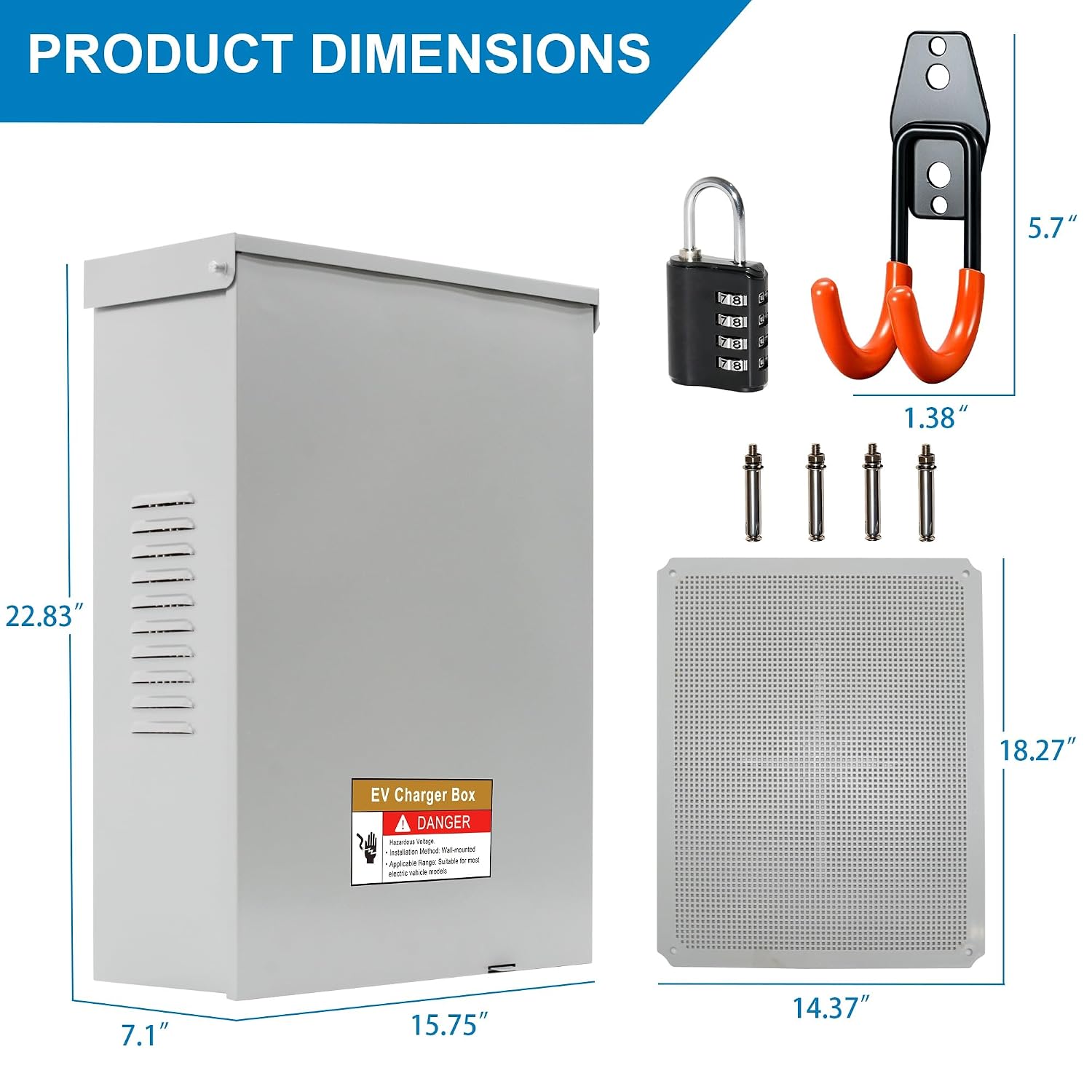ev charger cover for tesla wall charger, outdoor ev charger enclosure, waterproof electric vehicle charger box with combination lock (ev charger enclosure)