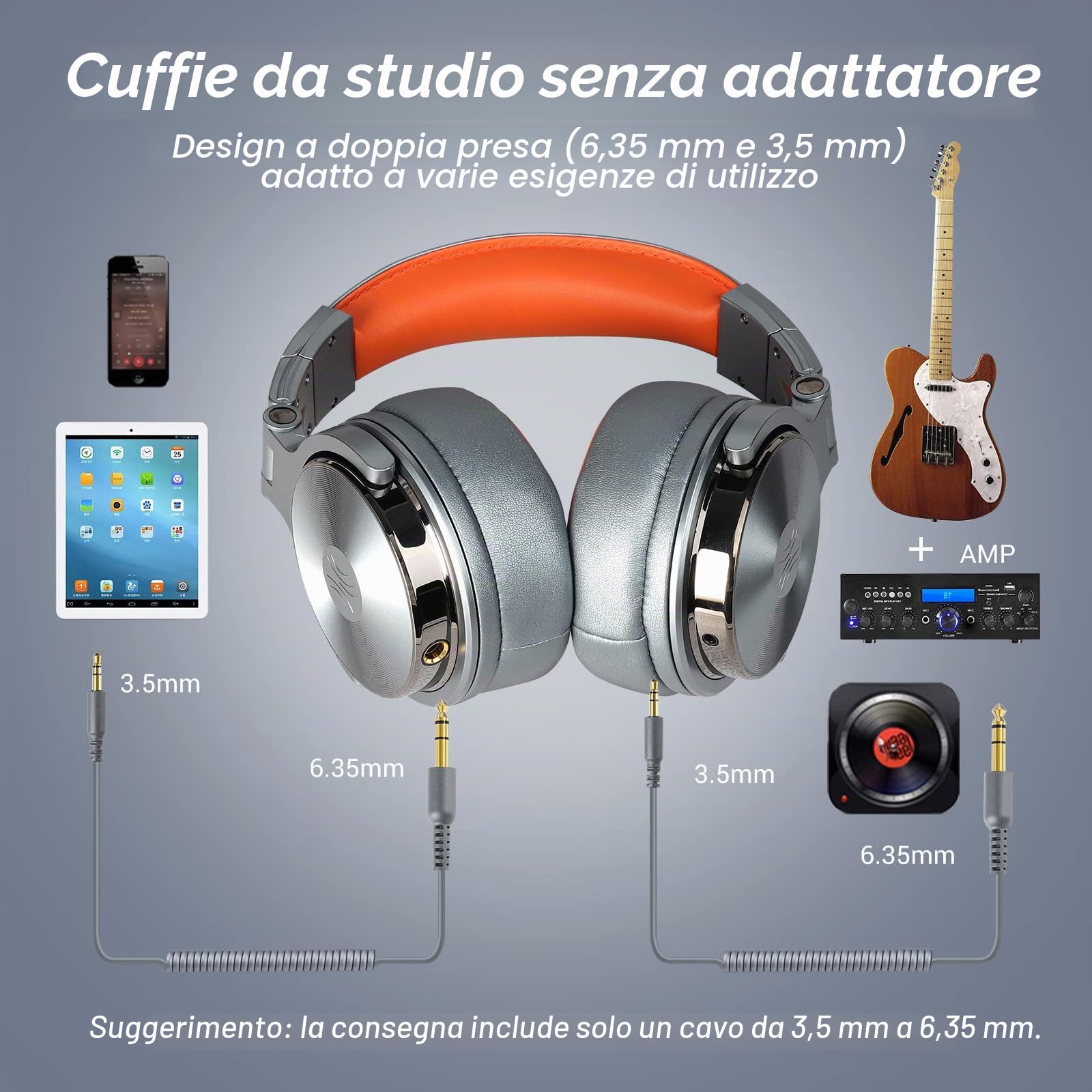 OneOdio Cuffie over-ear ad alta risoluzione per monitoraggio e mixaggio da studio, cuffie cablate professionali senza adattatori, con padiglioni in pelle proteica, driver da 50 mm (Pro-50 blu