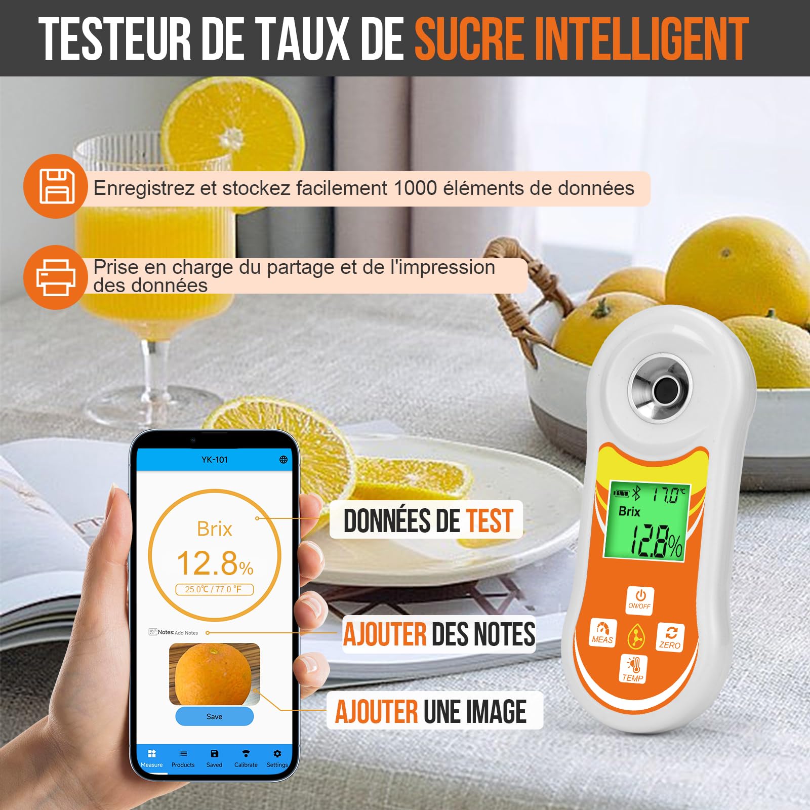YINMIK Réfractomètre Brix, Testeur Numérique Brix (0-60%) | Thermomètre à Sucre avec ATC, Brix Portable pour Fruits, Brassage de Vin et de Bière, Café, Jus, Aliments, Légumes