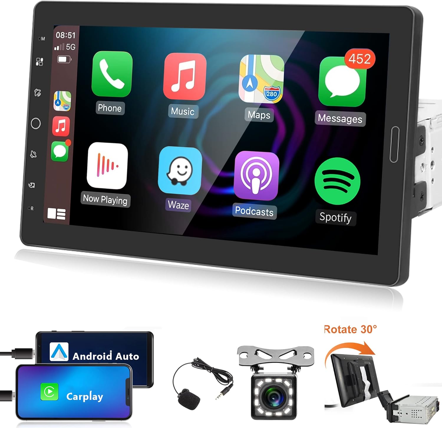Single Din Car Stereo Touch Screen Apple Carplay Android Auto Mirror