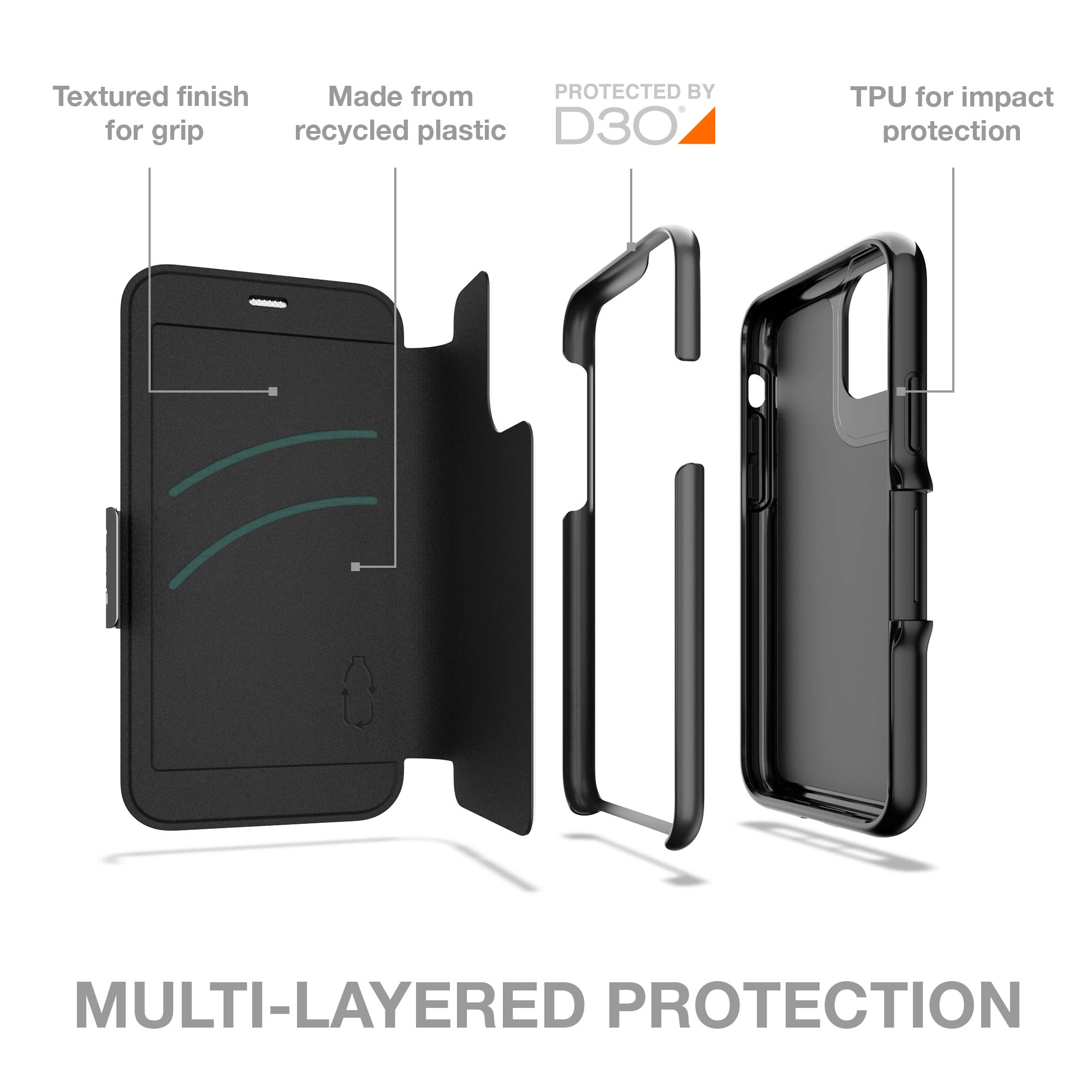 phone case wallet with strap The Kickback, Jet Black