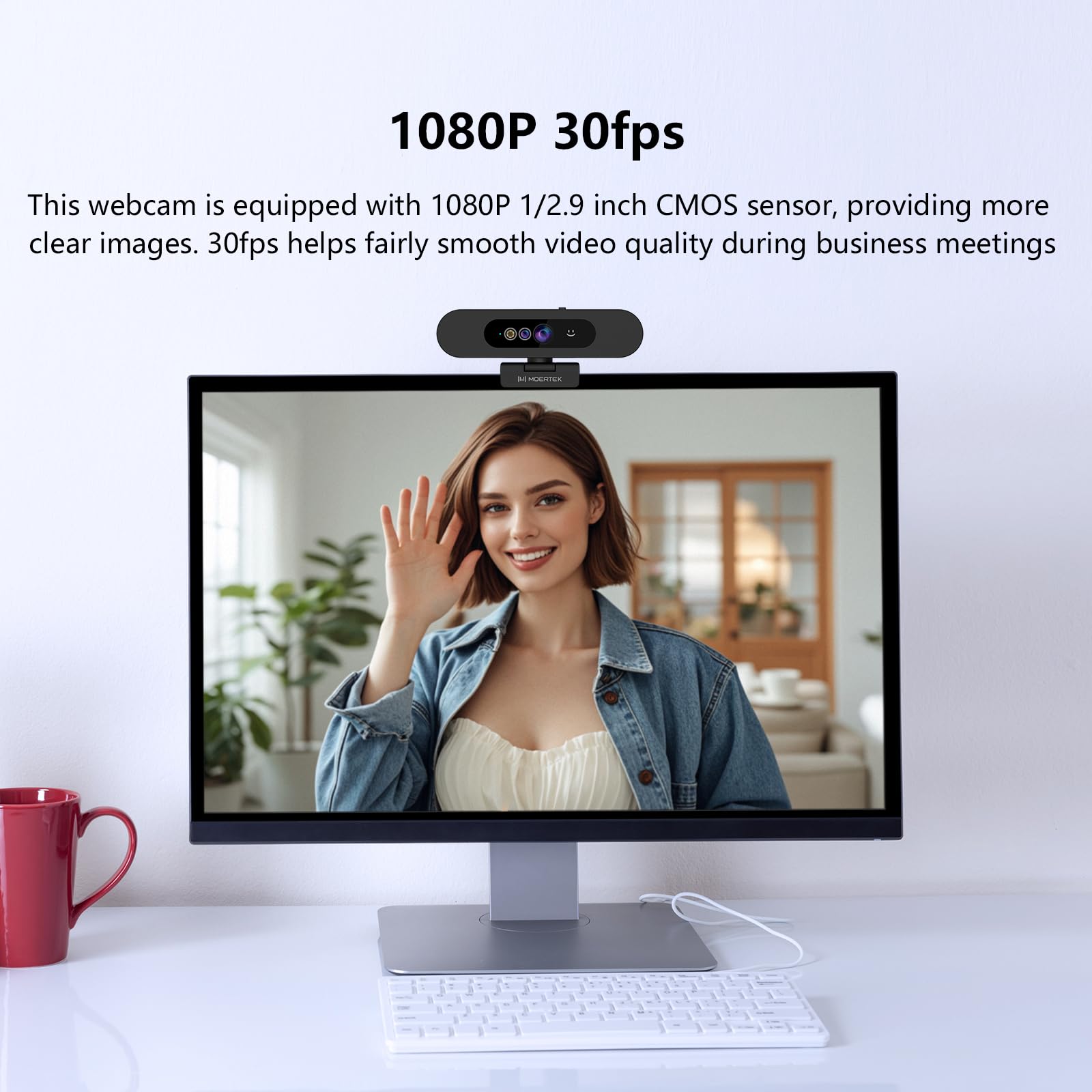 Cámara web 1080P con ventana Hello, micrófono que reduce el ruido, Plug & Play, gran angular de 90°, cubierta de privacidad integrada, rotación de 360° e inclinación de 90°, perfecta para zoom