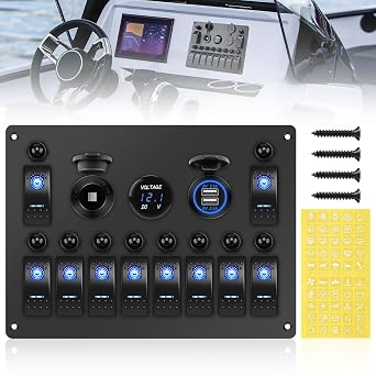 10 Gang Marine Rocker Switch Panel, Boat Toggle Switches Panel with