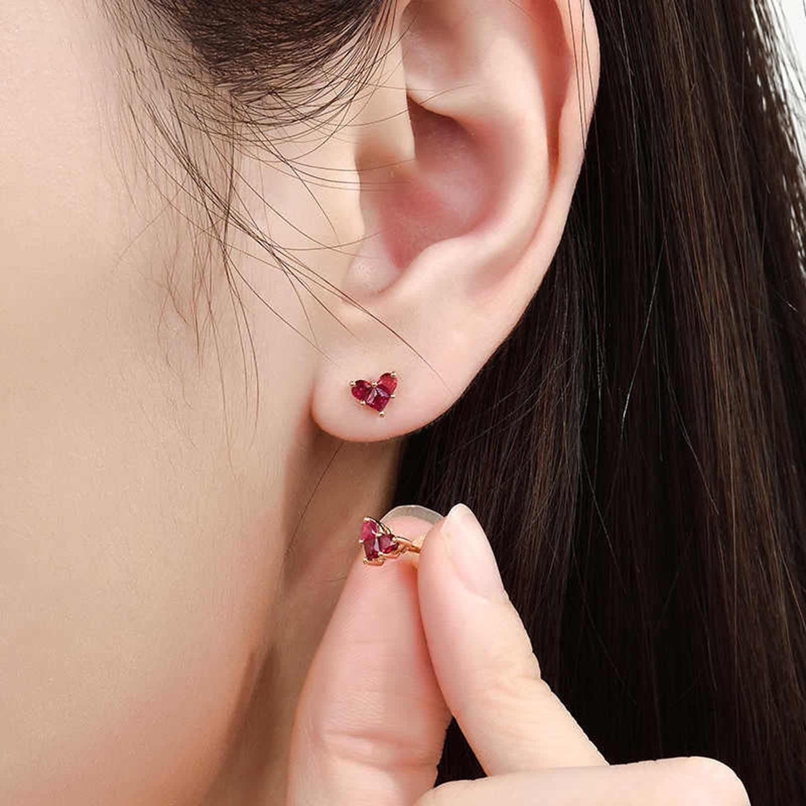 Kolczyki na sztyfcie, złoty piercing, kolczyki damskie Cool Red Rubin 0,46 karata, kształt serca, prawdziwa biżuteria