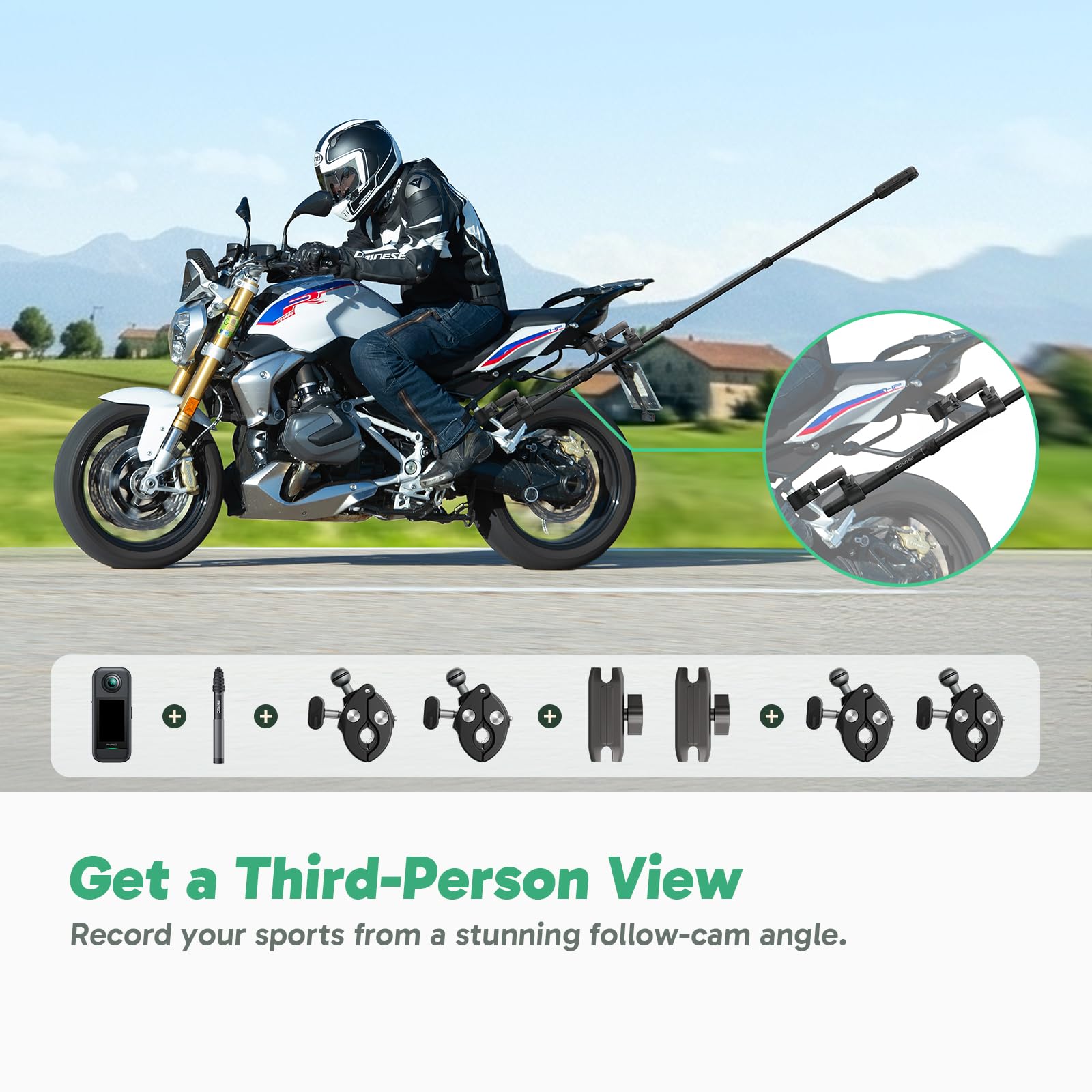 AKASO 360 Cámara de acción 360 Kit de Moto, con 128GB Tarjeta de Memoria, Sensor de 1/2", 5.7K 360, Fotos 72MP, Pantalla táctil de 2.29", Cámara Deportiva 360