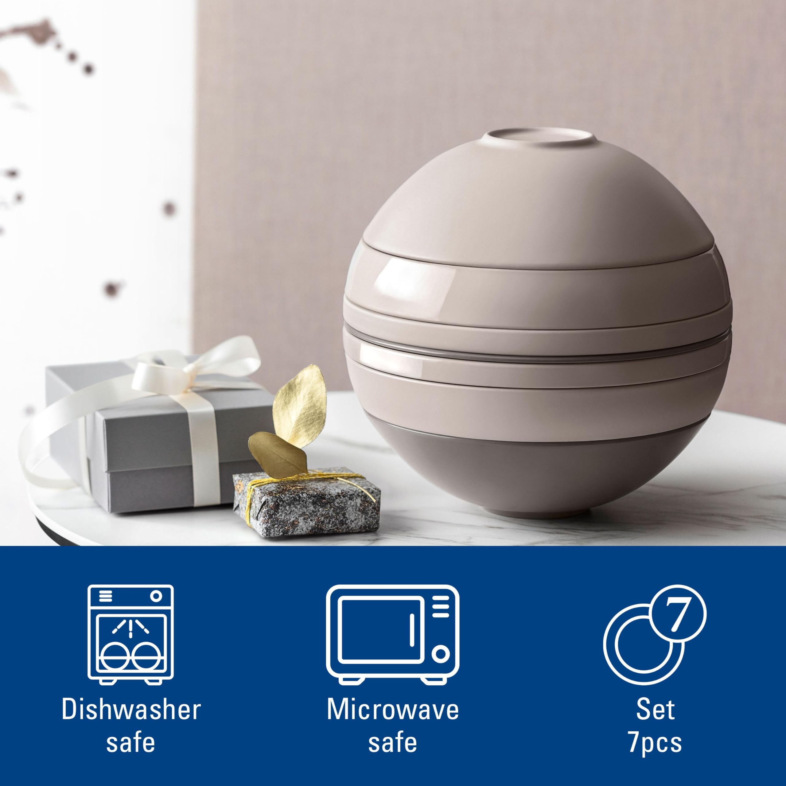 Villeroy & Boch – La Boule Beige, 7-elementowy zestaw naczyń na dwie osoby, Porcelana Premium