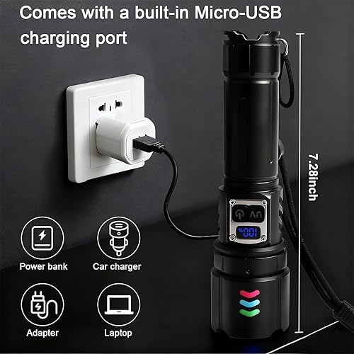 Miniatura 6 de Linterna recargable 2 en 1, linterna LED de alto lúmenes con luz UV, ultra brillante, potentes linternas de mano para acampar emergencias en el hogar