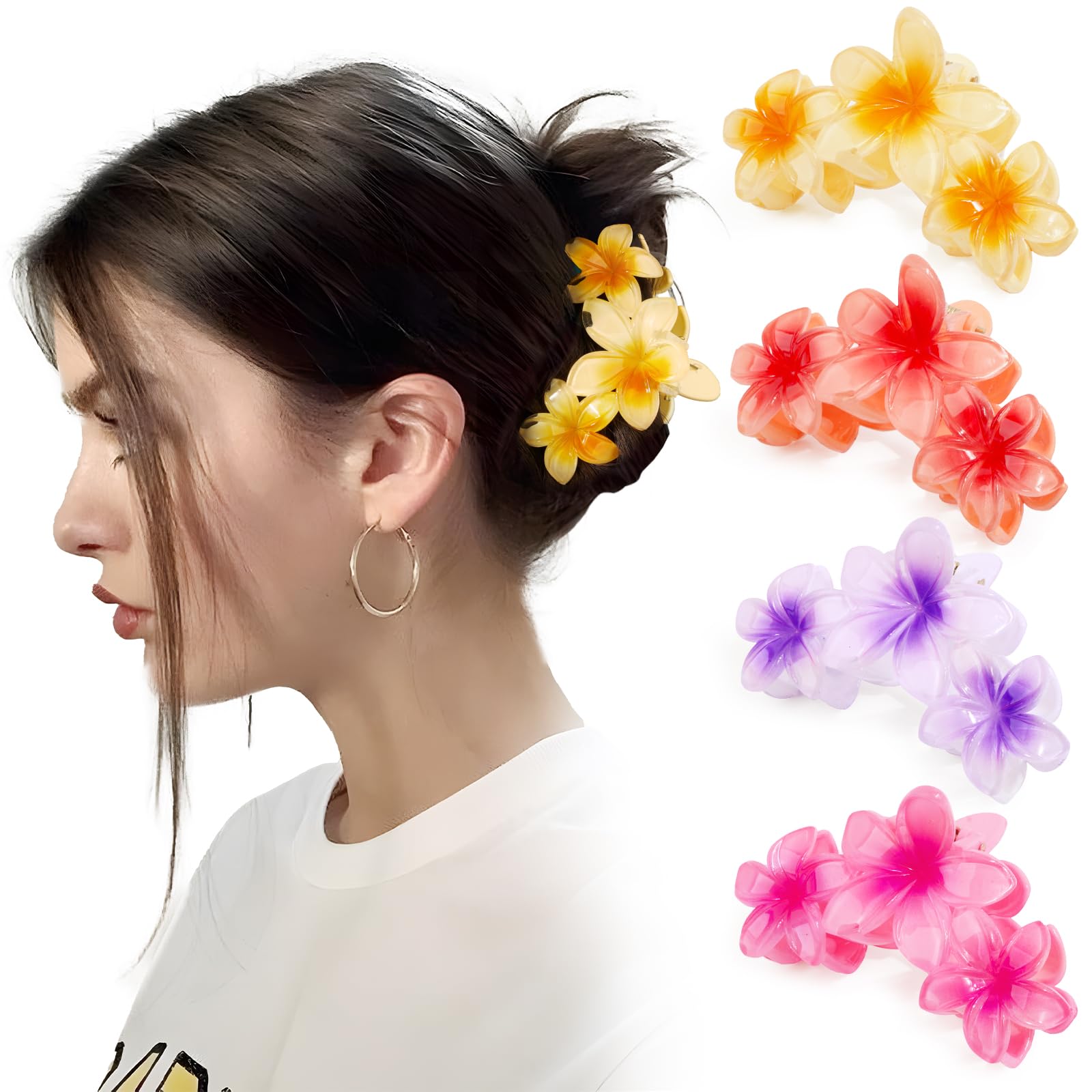BOFUNX 4pcs Pinzas de Pelo Hawaianas en Forma de Flor Negra Clips Hebillas de Cabello Garras de Plástico Antideslizante para Mujeres y Niñas