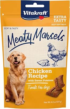 Vitakraft Meaty Morsels Chicken Recipe with Sweet Potatoes Treats for Dogs, Extra Meaty, Gently Oven-Roasted, Soft and Tasty