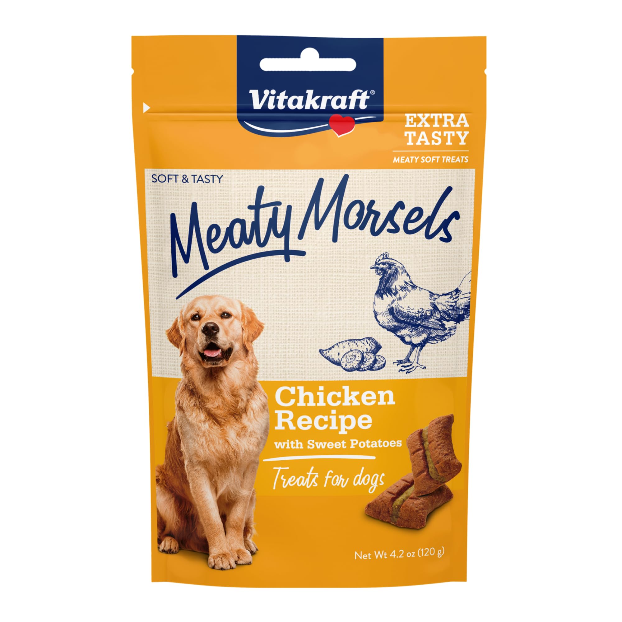 Vitakraft Meaty Morsels Chicken Recipe Treats for Dogs, Extra Meaty, Gently Oven-Roasted, Soft and Tasty Chicken with Sweet Potatoes 35979