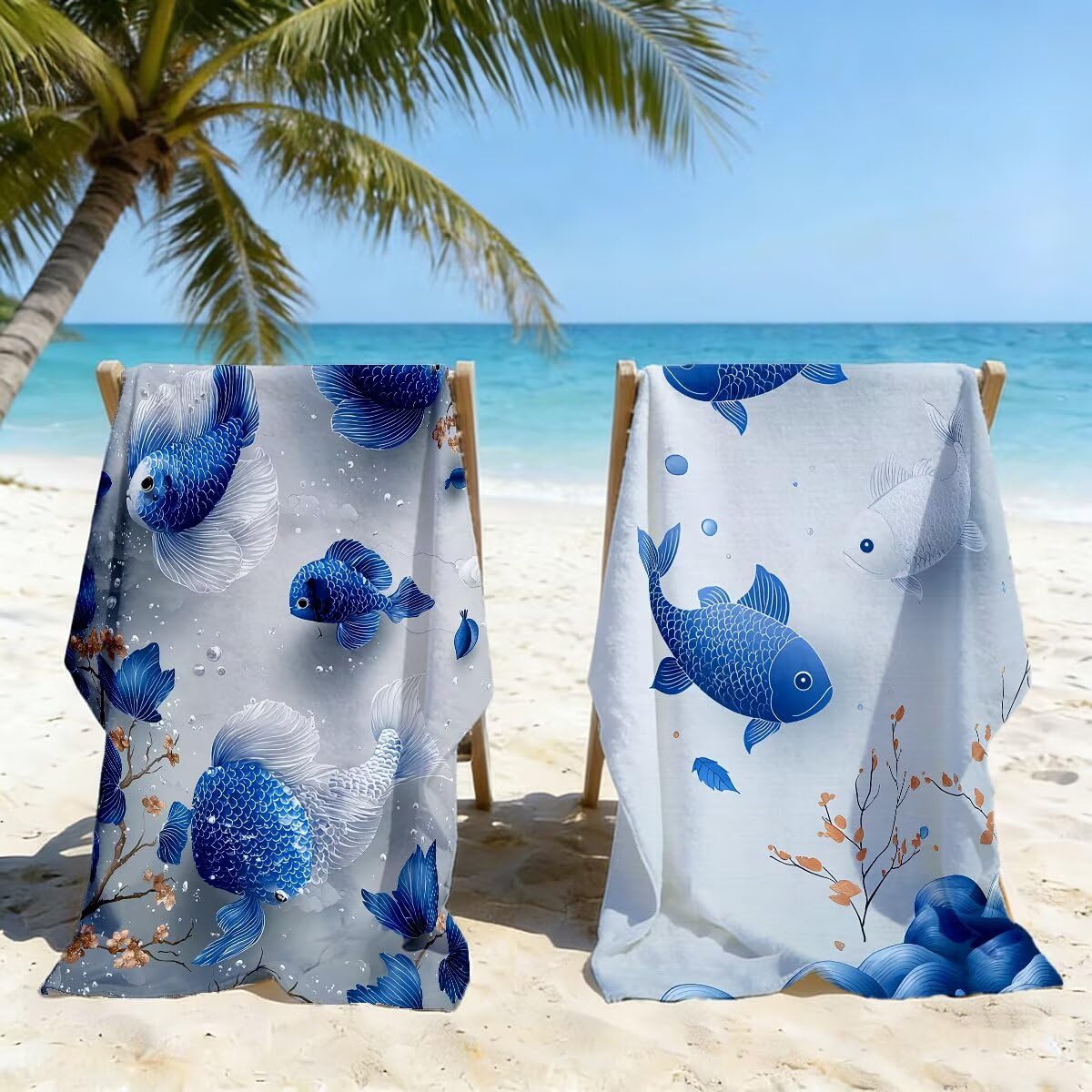 Ręcznik plażowy XXL, 100 x 220 cm, zestaw 2 szt., z mikrofibry, ręcznik plażowy w kształcie ryby, szybkoschnący, do sauny, fitness, bez piasku, ręcznik plażowy, do sauny, duży ręcznik kąpielowy
