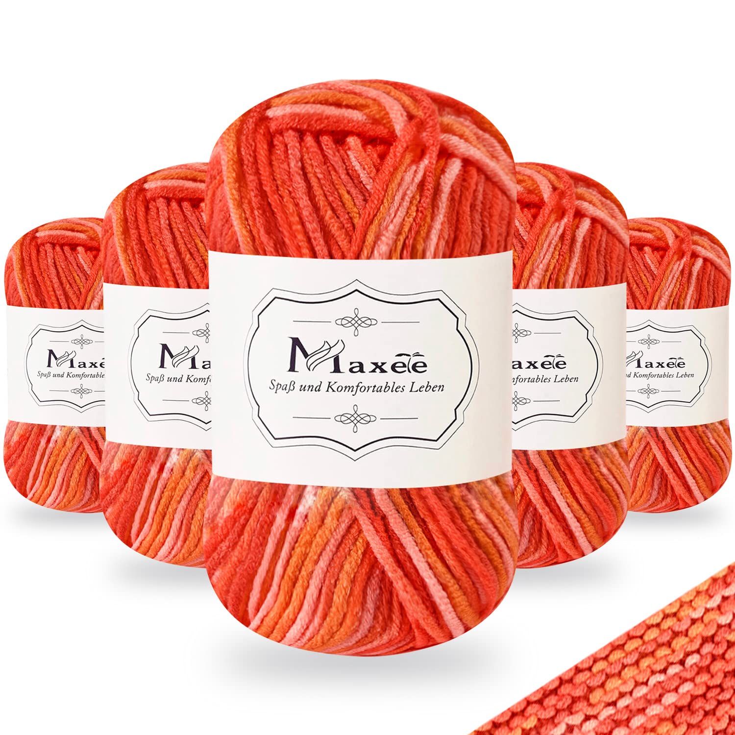 Maxee Handstrickgarn, 50 g Häkelgarn, Bunt Farbverlauf Acrylgarn zum Stricken, Weicher Wolle zum Häkeln, Mehrfarbiges Garn zum Stricken Häkeln und Basteln