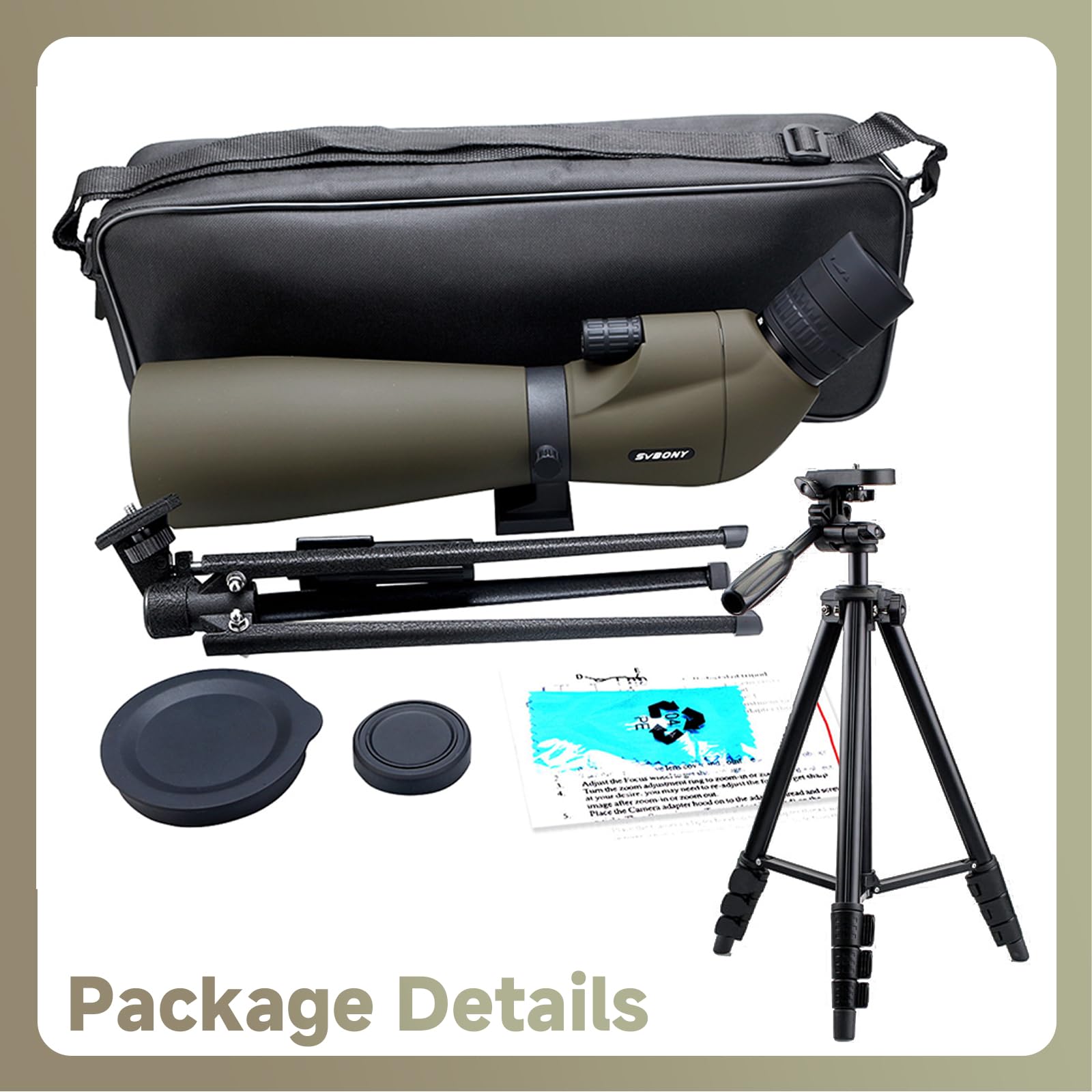Svbony SV401 Cannocchiali con Doppio Treppiede, HD 20-60X80 Impermeabile Prisma di Porro Oculare Angolato Cannocchiale Monoculare per Tiro Al Bersaglio, Birdwatching