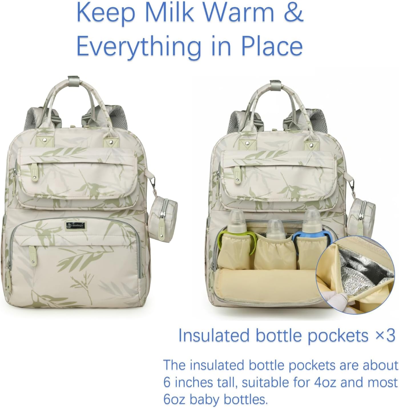 Diaper Bag Backpack for Baby – Large Capacity Waterproof Travel Tote, Multifunction Baby Bag with Changing Pad, Pacifier Holder & Stroller Straps (Elegant Green) - Image 7