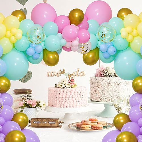 Miniatura 6 de KAWKALSH Juego de 219 globos de arco de arcoíris de diferentes tamaños, globos de látex surtidos pastel para fiesta de cumpleaños, baby shower,