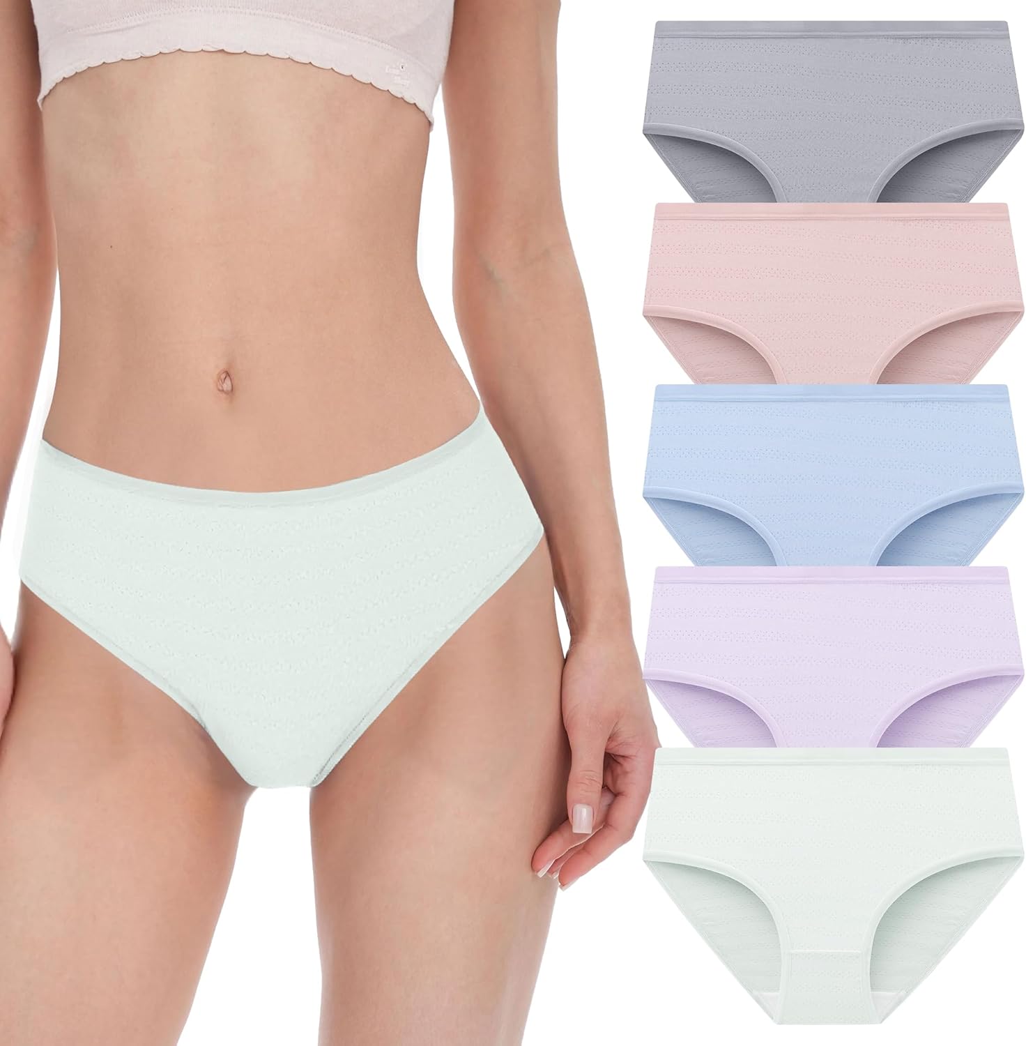 BAMBOO COOL Womens Underwear Mesh Breathable Moisture-Wicking Briefs, Soft & Lightweight Ladies Panties, 5-Pack