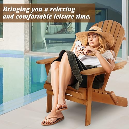 Miniatura 7 de Adirondack - Silla de madera para exteriores, silla de patio, sillas para hoguera, silla plegable para césped, tumbona con acabado natural,