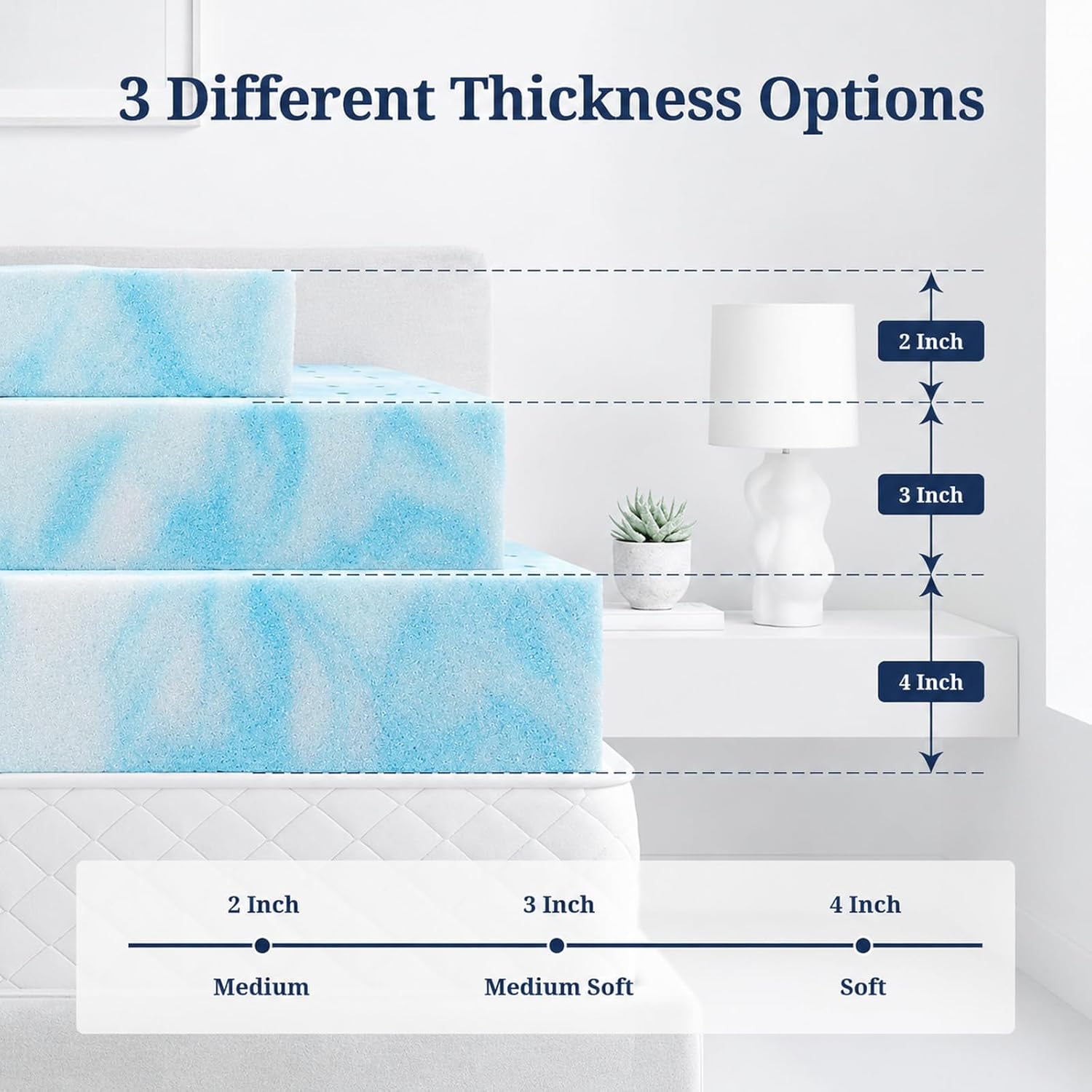 IULULU King Size Mattress Topper, 4 Inch Gel Memory Foam Topper, Plush Comfort & Pressure Relief, CertiPUR-US Certified