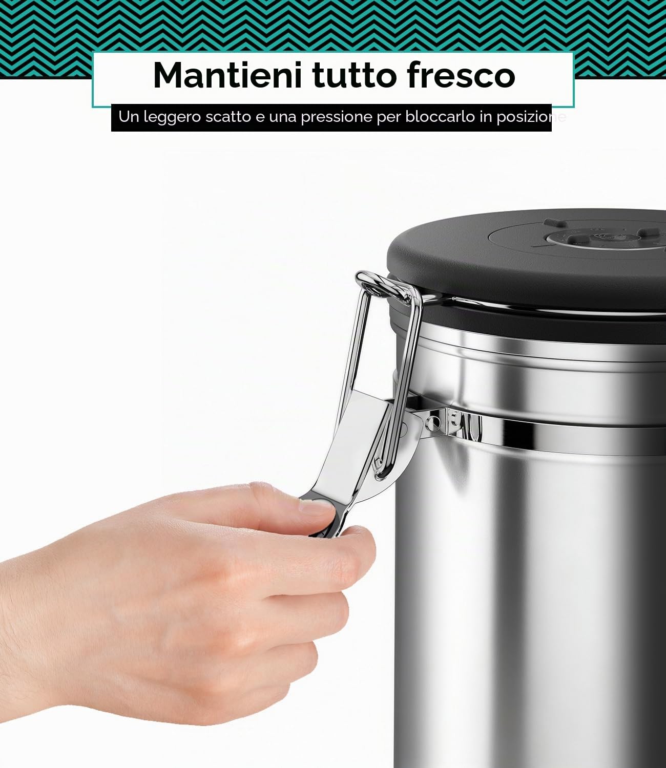 Coffee Gator Contenitore per caffè in acciaio inossidabile 1300 ml, contenitore ermetico con coperchio, indicatore di data, valvola di rilascio di CO2, cucchiaio dosatore