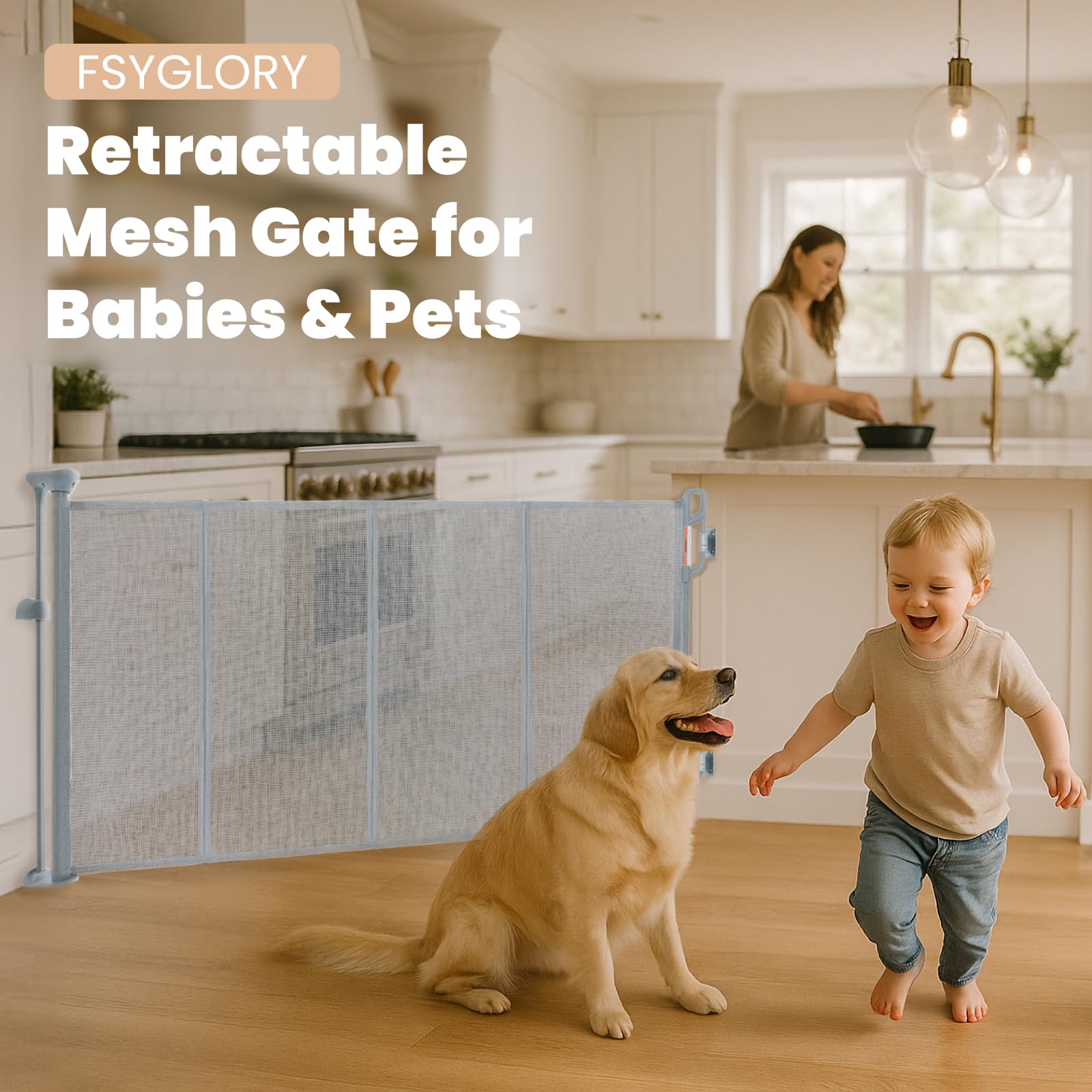Porte de sécurité pour bébé rétractable/Porte en Filet pour Chien, Convient pour Une Utilisation intérieure et extérieure, s'étend jusqu'à 55" de Large, Gris (Gray, Le Standard)