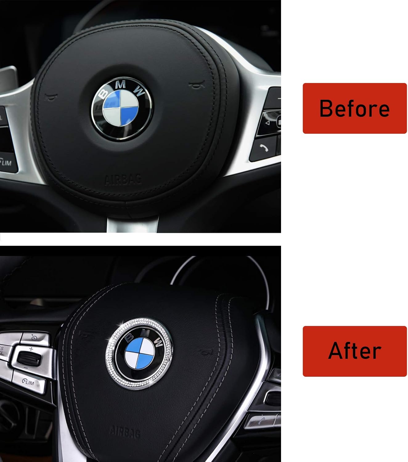 Jaronx Steering Wheel Crystal Bling Emblem Ring Compatible with BMW, Sparkly Steering Wheel Bling Bling Emblem Ring Decorative Diamond Logo Decal DIY Bling Accessories Compatible with BMW 2013-2020