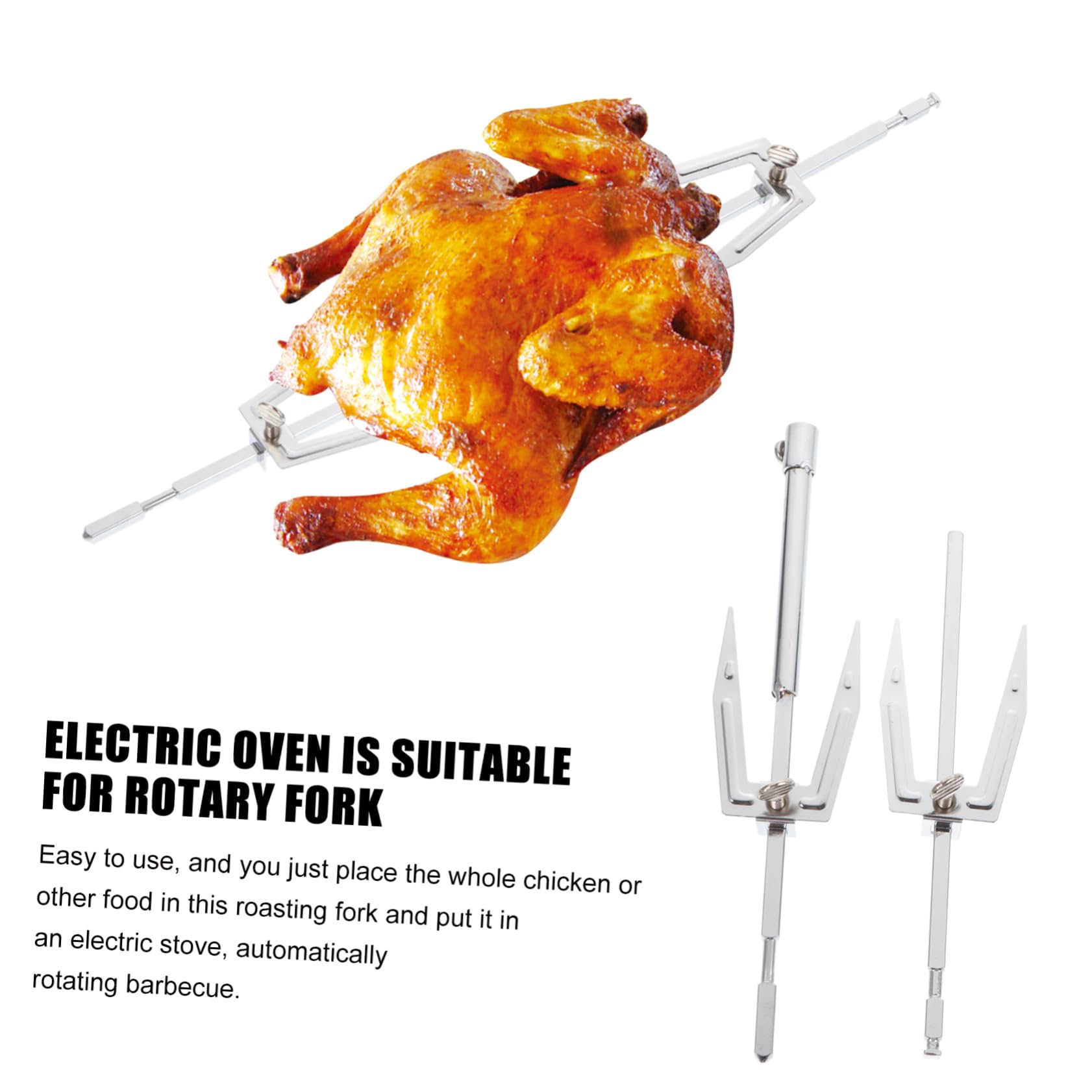 MAGICLULU Forchetta per Pollo Arrosto in Acciaio Inossidabile Resistente alla Ruggine Asta Girevole, Facile da Usare per Barbecue e Feste in Casa