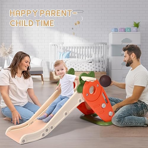 Miniatura 6 de YMYMGGI Tobogán para niños pequeños, parque de juegos para interiores y exteriores, 3 en 1, lindo juego de zanahoria independiente, juego de