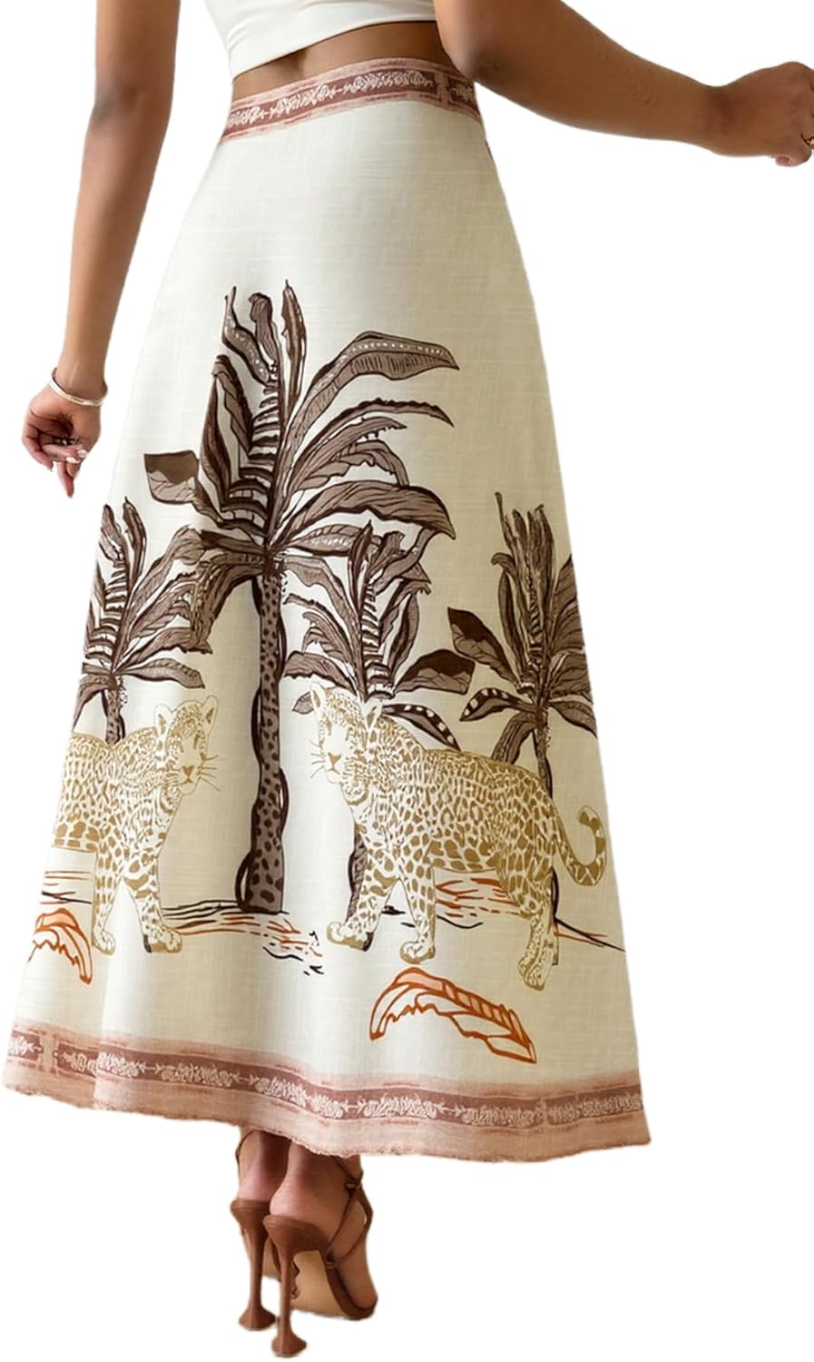 Long Maxi Skirts for Women Bohe Tropical Plants High Waist A-Line Casual 2025 Summer Beach Vacation Long Skirts