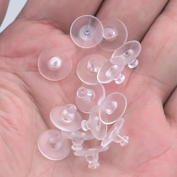 Silicone Flat Earring Backs, 50 Pack Soft Clear Hypoallergenic Replacement Stoppers for Stud, Hoop, Fishhook Earrings