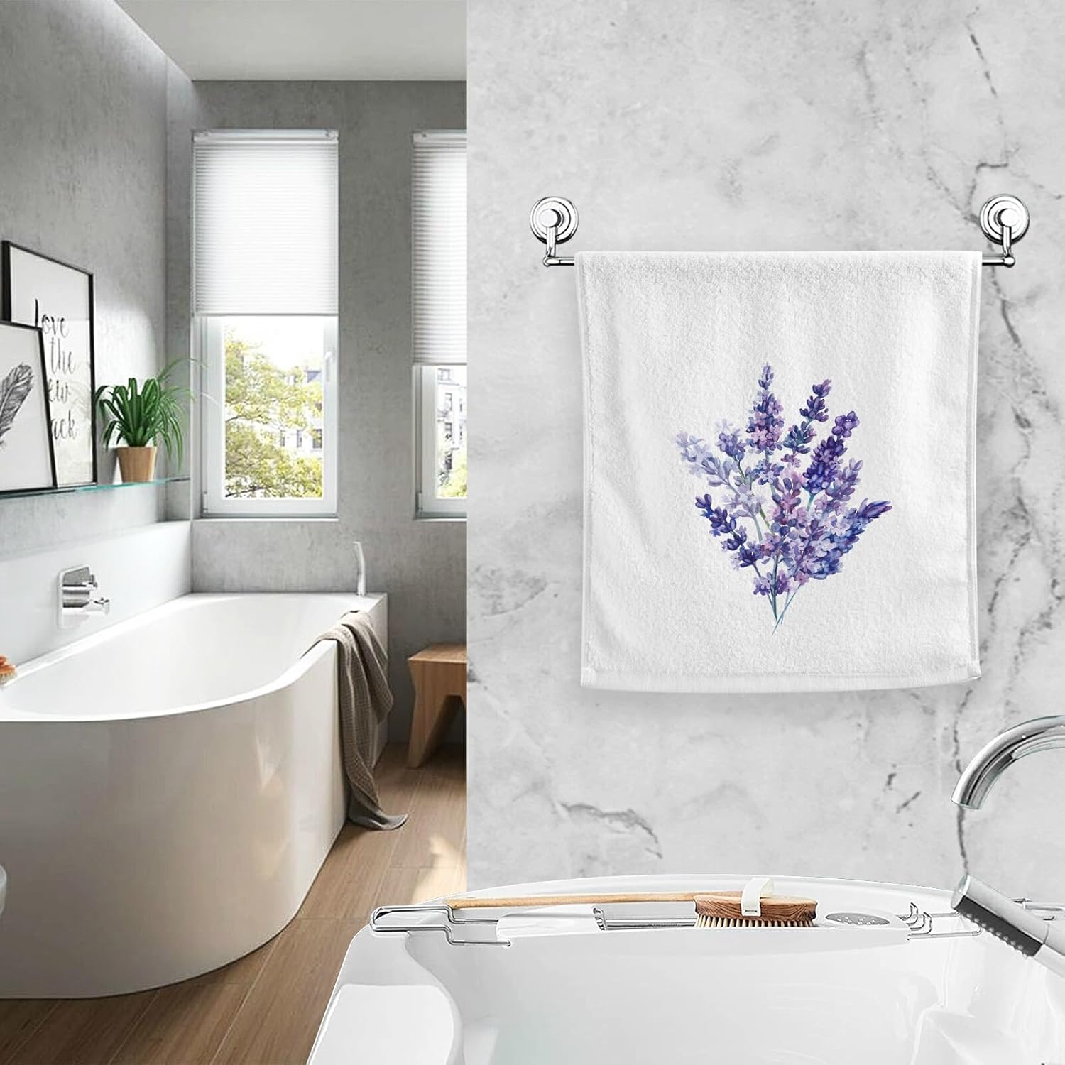 Soft Cotton Face Wash Towels Lavender Flowers Spring Watercolor Purple Bath Hand Towels for Working Out Bathroom Decorative Set of 2 for Guest Shower 16x30 Inches